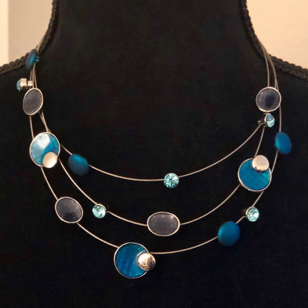 Beautiful Blue Bedazzled Layered Necklace